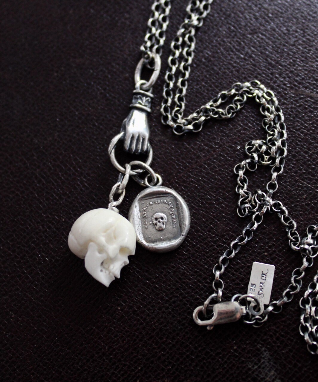 Skull necklace sterling silver memento Mori necklace antique | Etsy