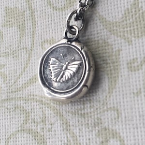 Moth pendant. Rebirth and new beginnings. Antique wax letter seal jewelry, Sterling silver seal with moth impression