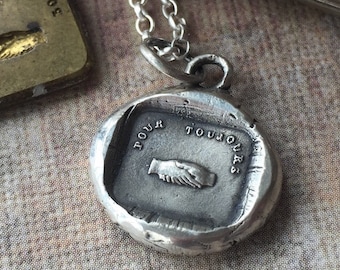 Pour toujours..... Forever.   Sterling silver, antique wax seal impression, handmade, pendant.