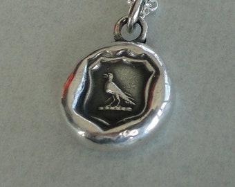 Crow pendant, knowledge, raven wax seal jewelry, sterling necklace silver pendant