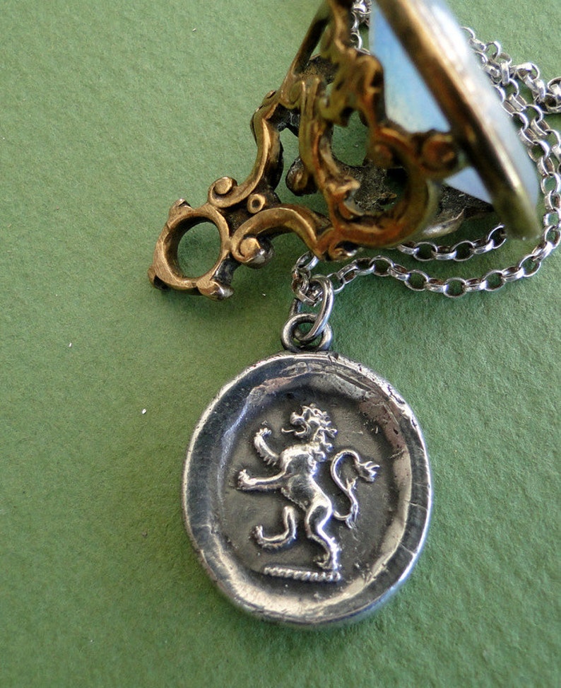 Large.......Valiant Lion emblem of courage, Sterling silver Antique wax letter seal