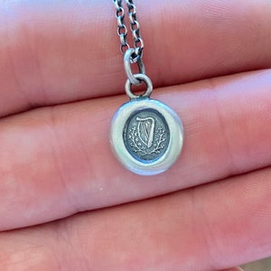 Small antique wax seal pendant.  Irish harp and shamrock.  250 year old wax seal impression. Irish interest.