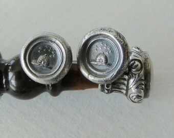 Tiny Sterling Silver earrings, small stud earrings, Wax seal impression, antique 'Beehive' industry and diligence'