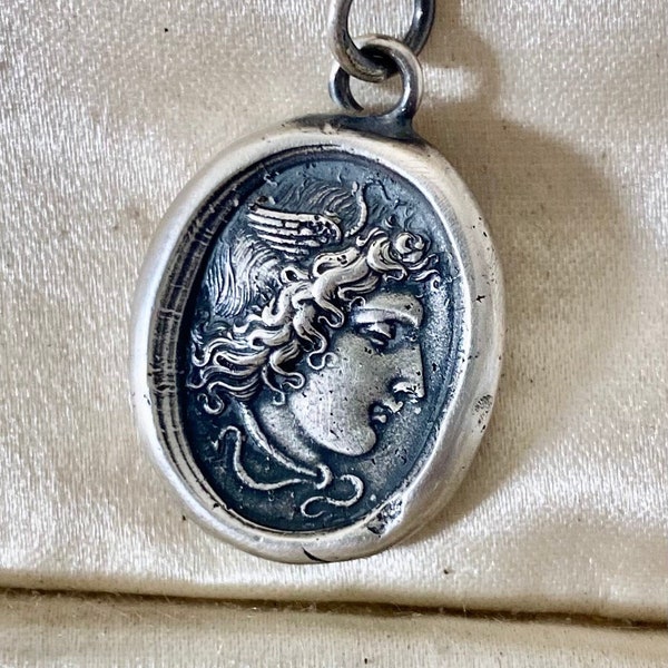 Medusa pendant,  Antique wax letter seal, Tassie intaglio featuring the Greek Gorgon.  Strong Warrior Woman.  Antonio Canova.