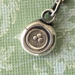 Shamrock wax seal necklace. Irish jewelry, lucky charm necklace.  Tiny shamrock pendant from Ireland