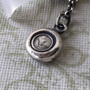 Sterling silver, Thistle, wax seal amulet. Scottish emblem, antique seal impression.