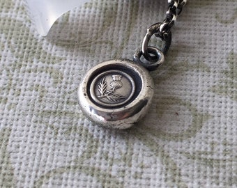 Sterling silver, Thistle, wax seal amulet. Scottish emblem, antique seal impression.