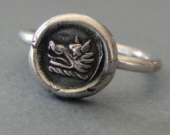 Bravery and Perseverance , Boar&#39;s head ring, antique wax seal ring.