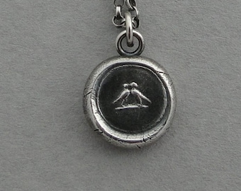 Love birds pendant, Antique wax seal jewelry,  Sterling silver, love, romance, pendant. Wedding jewelry, bridesmaid jewelry.