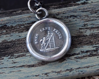 Cupid necklace -  No pain no gain.  Nothing worthwhile is easy. Antique wax letter seal jewelry. handmade Sterling seal jewelry.