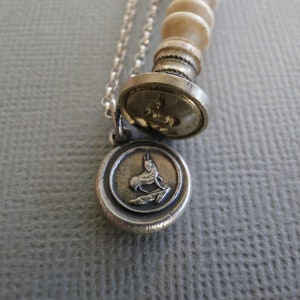 Wisdom and diplomacy. Goat or Ibex, antique wax seal impression, sterling silver