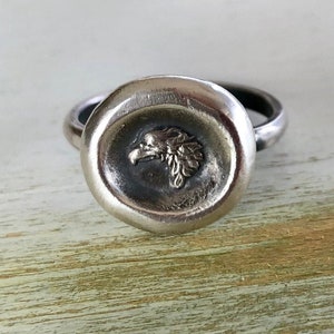Adler Siegel Ring, Antiker Wachs Buchstaben Siegel Ring. Sterling handgemachter Siegelschmuck, Statement Ring.