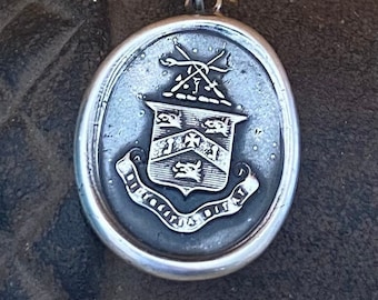 Hard work pays off.  Diligentia ditat.  Latin inscribed antique wax letter seal pendant.  Handmade sterling silver meaningful amulet.