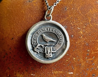 God Feeds the Ravens 25mm…. sterling silver antique wax letter seal. Religious pendant featuring a crow or raven   (A01-1)