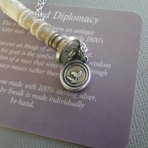 Wisdom and diplomacy. Goat or Ibex, antique wax seal impression, sterling silver