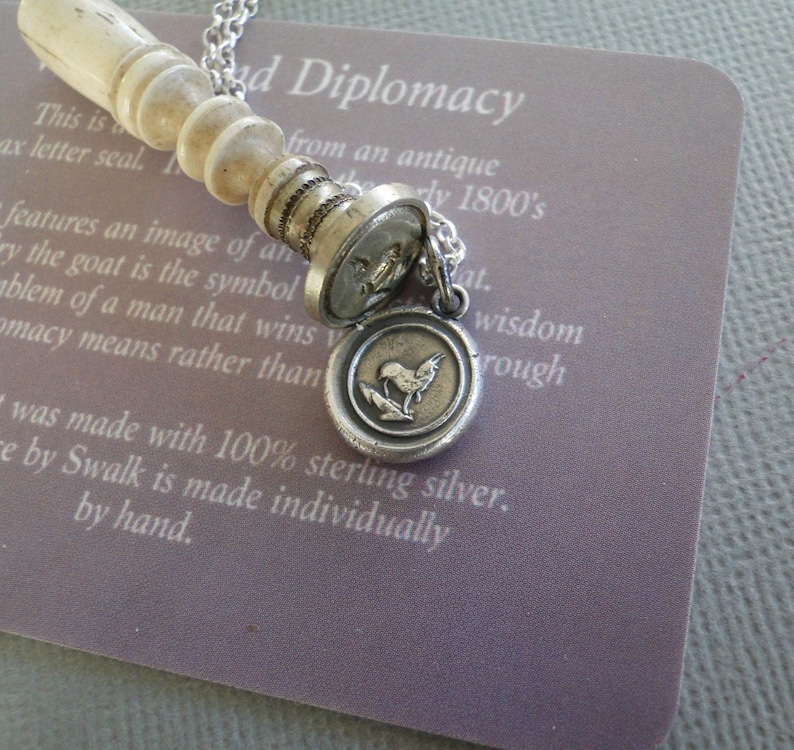 Wisdom and diplomacy. Goat or Ibex, antique wax seal impression, sterling silver