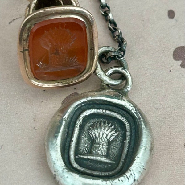 harvesting your dreams, Antique wax seal impression, pendant and chain 100% sterling silver.