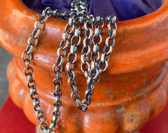 Lovely solid, 3mm sterling silver, Rolo chain,  Chunky sterling silver belcher chain.  Custom chain cut to order.
