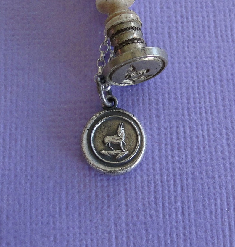 Wisdom and diplomacy. Goat or Ibex, antique wax seal impression, sterling silver