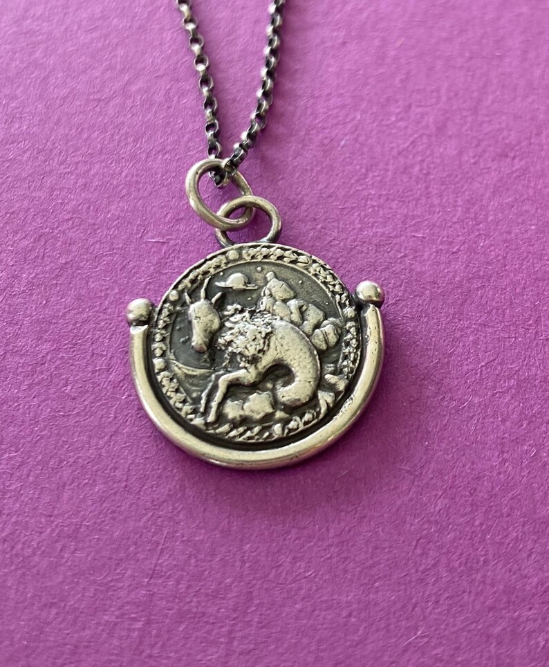 Capricorn handmade sterling silver pendant. Zodiac sign coin | Etsy