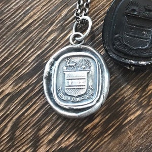 Resurgam.... I will rise again.. Latin Motto silver necklace, Resurgam and lion heraldry seal.