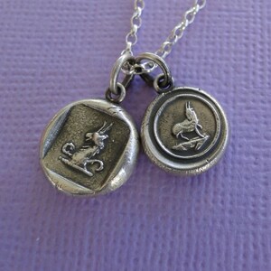 Wisdom and diplomacy. Goat or Ibex, antique wax seal impression, sterling silver
