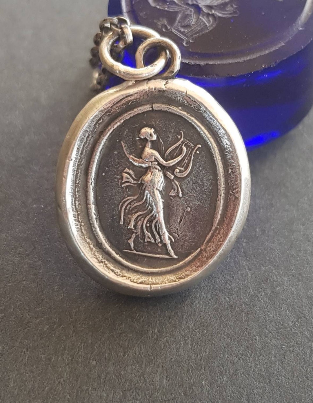Goddess Pendant. Antique Wax Letter Seal Jewelry . Sterling Silver ...
