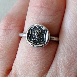 Swan Ring,  wax seal jewelry, sterling silver, amulet.