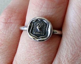 Swan Ring,  wax seal jewelry, sterling silver, amulet.