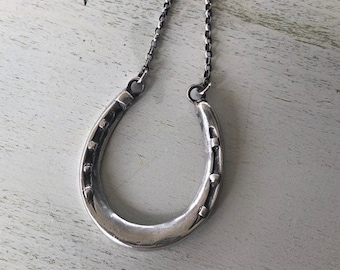 Lucky horse shoe necklace. Sterling silver good luck necklace.  You choose the length.