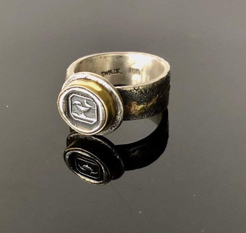 Relic ring. 18karat gold blackened sterling silver antique | Etsy