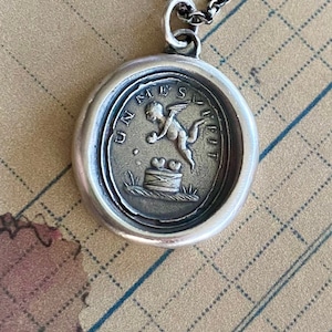 one is enough for me, cupid pendant.  antique wax seal jewelry. Sterling romantic gift.