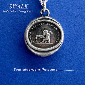 Wachssiegel Impression, Sterling Silber, sentimentales Motto, Halskette, Amor weint über verlorene Liebe, Einsamkeit, Deine Abwesenheit, handgemachter Charm