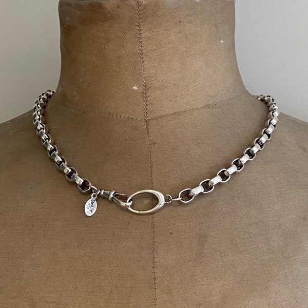 A super solid sterling silver chain.  With Albert clasp and charm holder. Heavy silver chain made to your size.