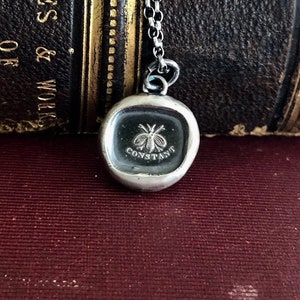 Bee constant.  Sterling antique wax seal  impression. Handemade seal pendant.