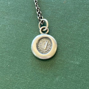 Small antique wax seal pendant.  Irish harp and shamrock.  250 year old wax seal impression. Irish interest.