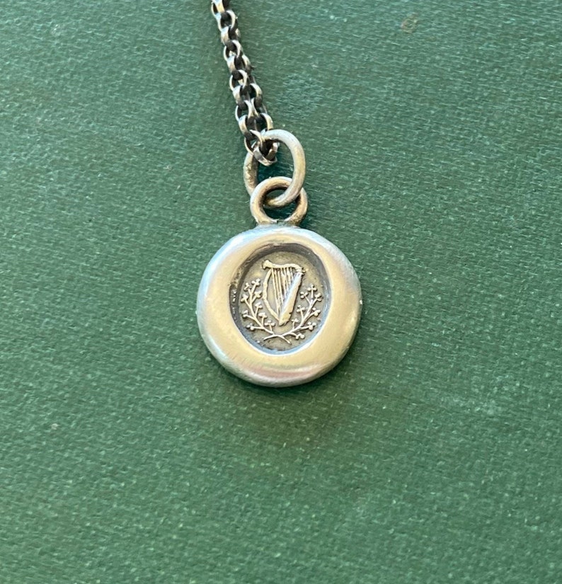 Small antique wax seal pendant.  Irish harp and shamrock.  250 year old wax seal impression. Irish interest.