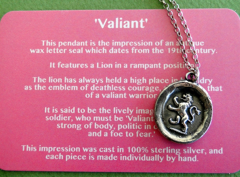 Large.......Valiant Lion emblem of courage, Sterling silver Antique wax letter seal