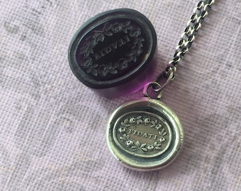 Trust pendant.  Antique wax letter seal pendant. Sterling silver Italian flower necklace. Handmade trust necklace 'Fidati'.