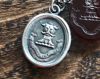 By the Strength Of God, antique wax seal impression, sterling silver, religious, faith, panther, silver necklace, latin, handmade jewellery