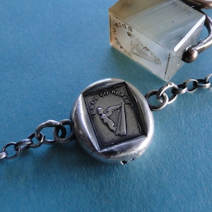 Bracelet with Antique Wax seal Amulet,    Erin Go Bragh,   various sizes, sterling silver.