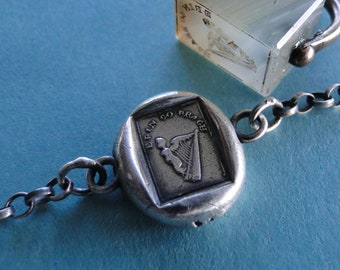 Bracelet with Antique Wax seal Amulet,    Erin Go Bragh,   various sizes, sterling silver.