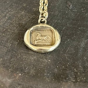 horse pendant, Obstacles excite me 9kt yellow gold  Antique wax seal jewelry.  Bolting horse, I rise to each occasion,