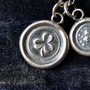 Lucky Irish shamrock, sterling silver antique wax seal pendant