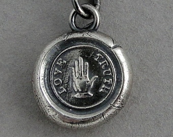 Truth Love, wax seal jewelry, sterling silver, SWALK love, friendship, sincerity Heart hand.