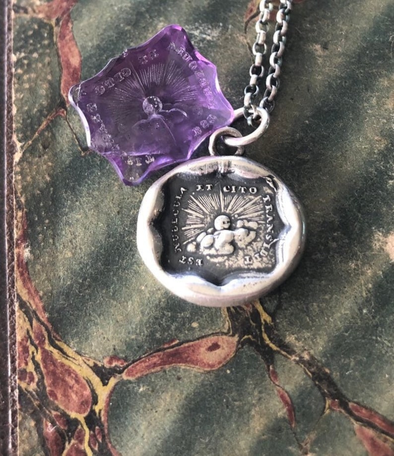 Storms pass and hard times don't last forever..... handmade, sterling, antique wax seal necklace.