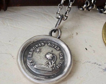 Lange afstand liefde, ik mis je.....  Zonder jou kwijn ik weg.  Antieke wassen briefzegel ketting. Sterling amulet,
