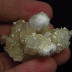 Okenite with apophyllite on prehnite (non precious natural stone) # 6024