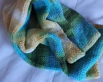 Hand Knitted Infinity Scarf, 20% Wool Blend, Muted Tones