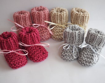 Hand Knit Chunky Baby Booties: Unisex Acrylic Christening Slippers